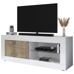 Porta TV bianco e acacia 140x43x56h cm in legno - Hector
