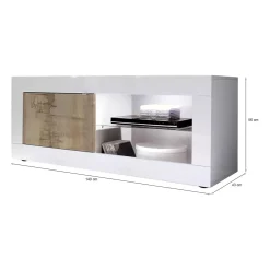 Porta TV bianco e acacia 140x43x56h cm in legno - Hector