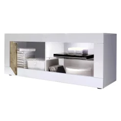 Porta TV bianco e acacia 140x43x56h cm in legno - Hector