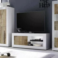 Porta TV bianco e acacia 140x43x56h cm in legno - Hector