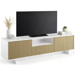 Mobili Porta Tv|Salotto > Dmora Porta TV bianco e beige 170x42x48h cm 2 ante e 1 cassetto - Atina Beige, Bianco