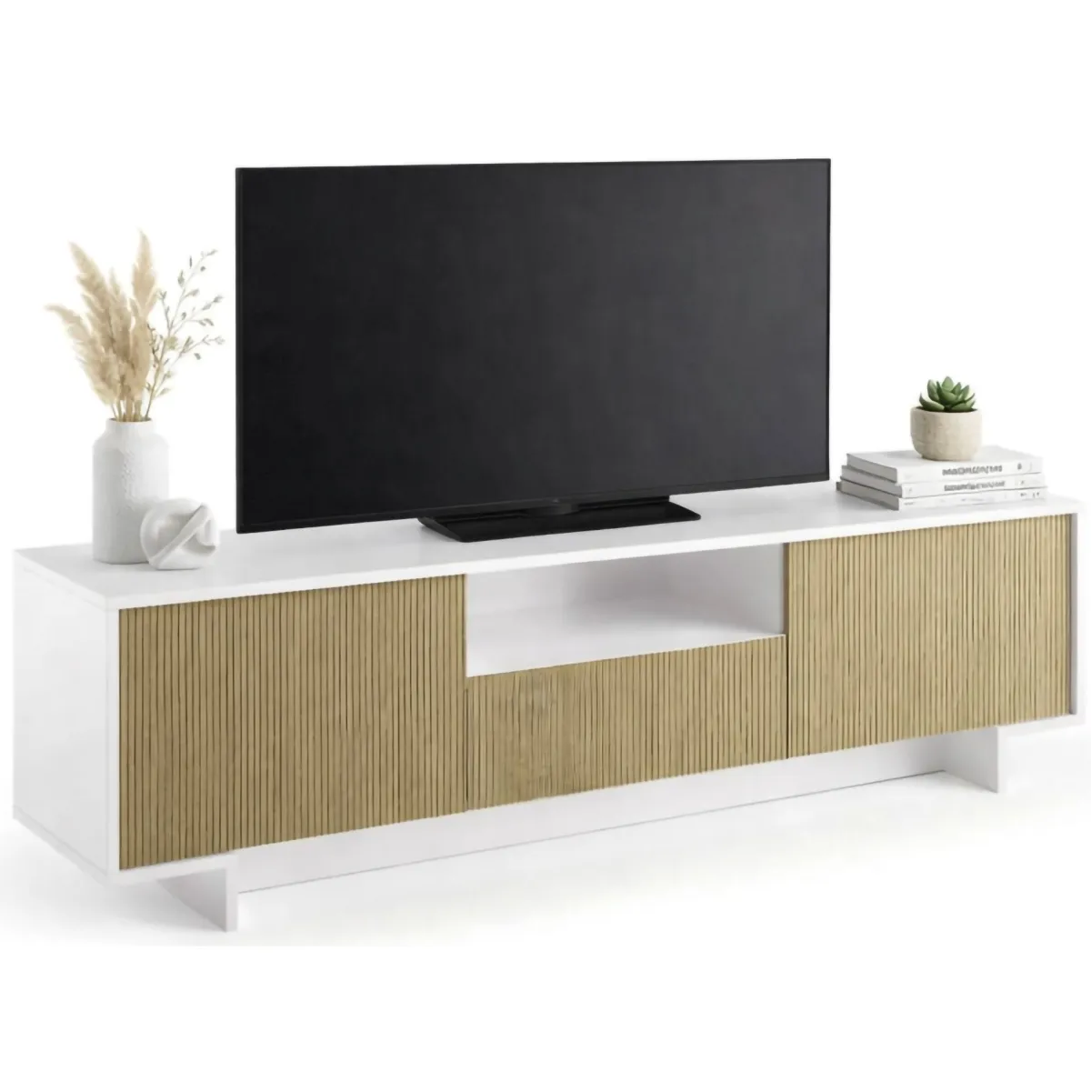 Mobili Porta Tv|Salotto > Dmora Porta TV bianco e beige 170x42x48h cm 2 ante e 1 cassetto - Atina Beige, Bianco
