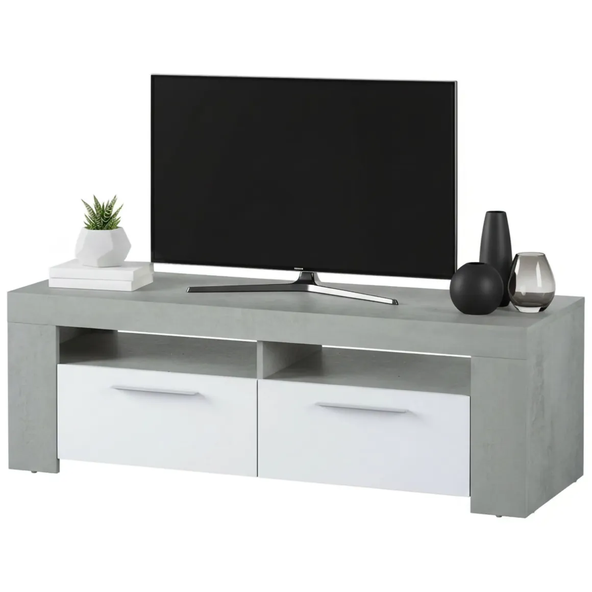 Porta TV bianco e cemento 120x42x40h cm 2 ante - Sparaxis