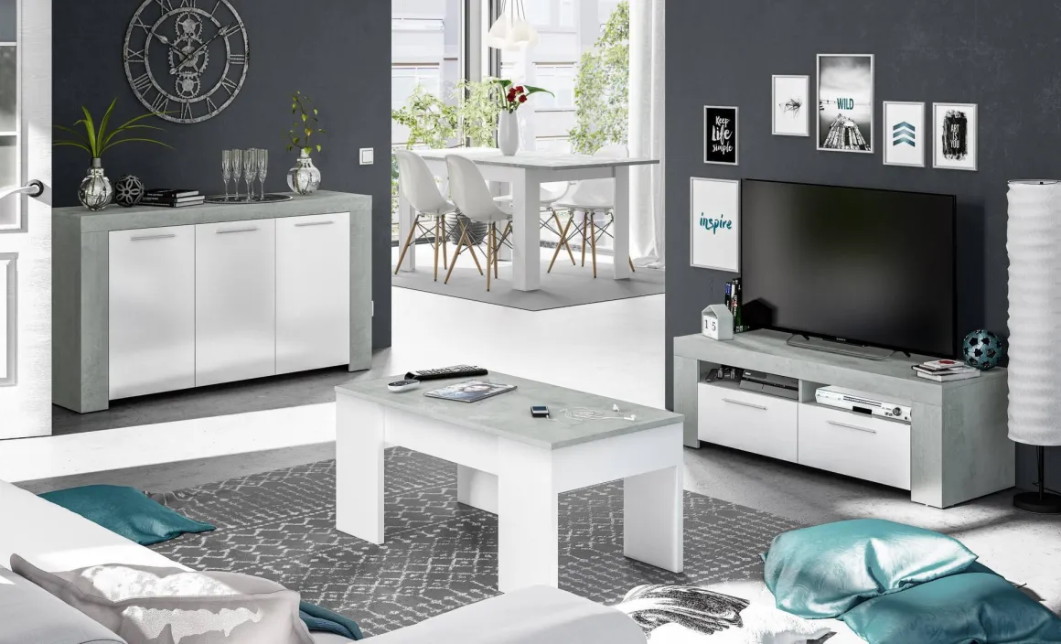 Porta TV bianco e cemento 120x42x40h cm 2 ante - Sparaxis