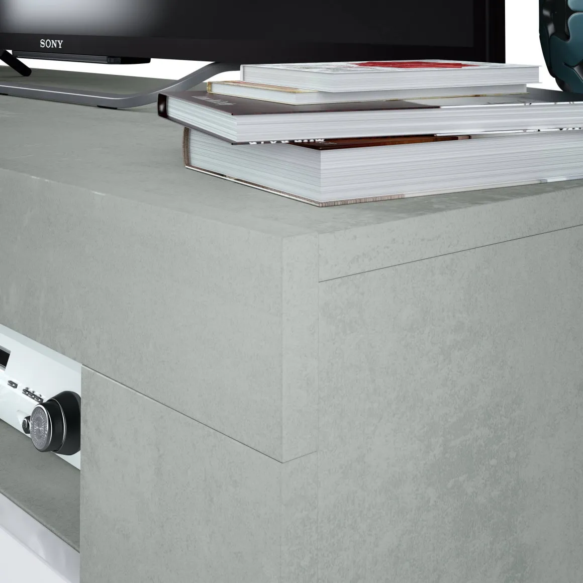 Porta TV bianco e cemento 120x42x40h cm 2 ante - Sparaxis