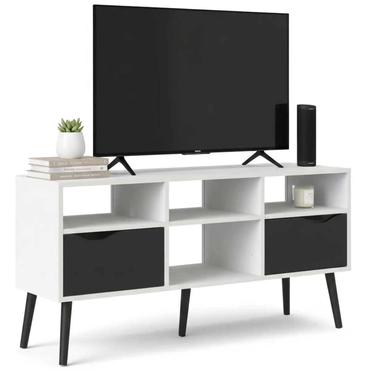 Mobili Porta Tv > Dmora Porta TV bianco e nero 117x39x57h cm in legno - Aliani Nero, Bianco