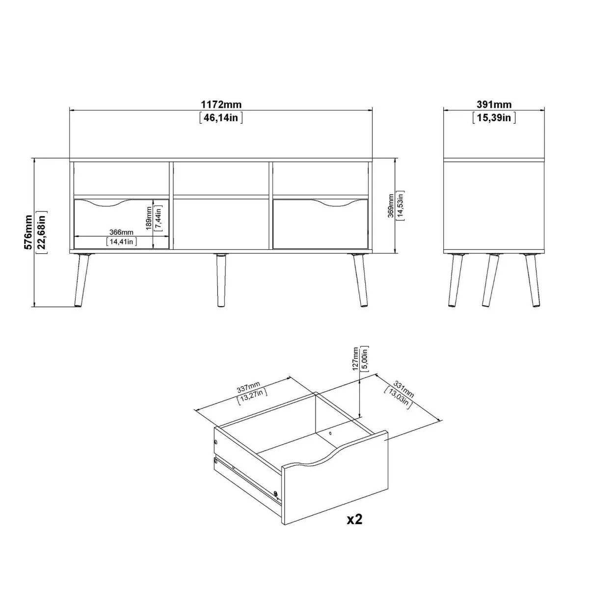 Mobili Porta Tv > Dmora Porta TV bianco e nero 117x39x57h cm in legno - Aliani Nero, Bianco