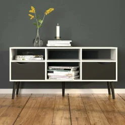 Mobili Porta Tv > Dmora Porta TV bianco e nero 117x39x57h cm in legno - Aliani Nero, Bianco