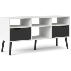 Mobili Porta Tv > Dmora Porta TV bianco e nero 117x39x57h cm in legno - Aliani Nero, Bianco