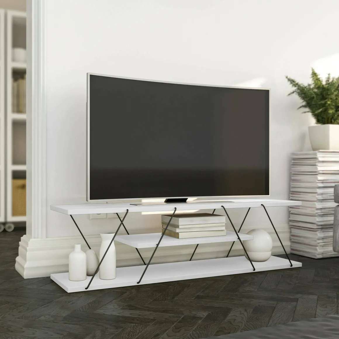 Porta TV bianco e nero 120x30x33h cm in legno - Desdemona