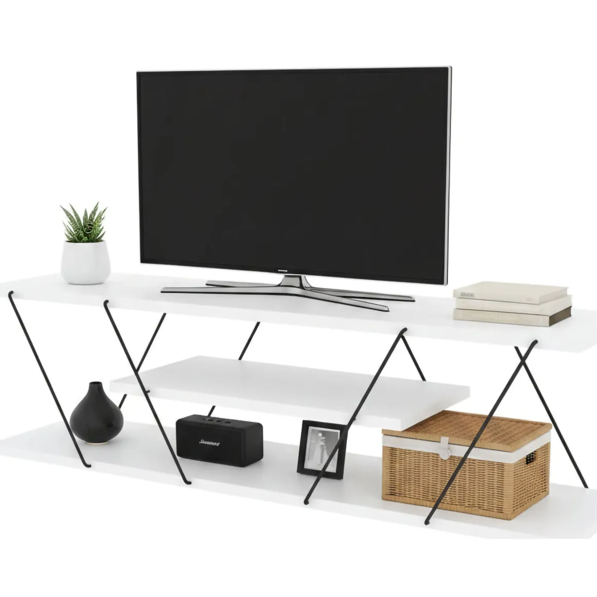 Porta TV bianco e nero 120x30x33h cm in legno - Desdemona