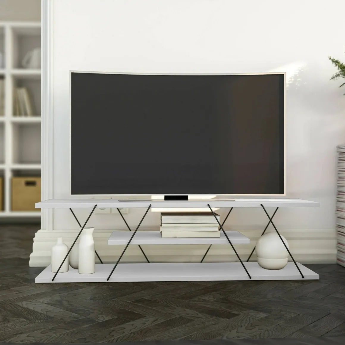 Porta TV bianco e nero 120x30x33h cm in legno - Desdemona