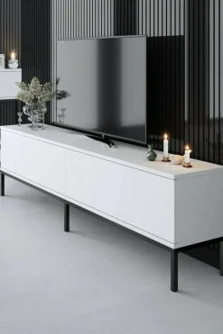 Mobili Porta Tv|Salotto > Dmora Porta TV bianco e nero 180x30x47h cm modulabile - Espero Nero, Bianco