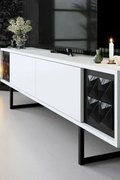 Porta TV bianco e nero 180x30x48h cm modulabile - Axa
