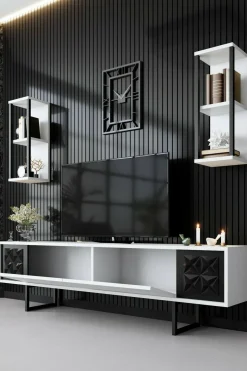 Porta TV bianco e nero 180x30x48h cm modulabile - Axa