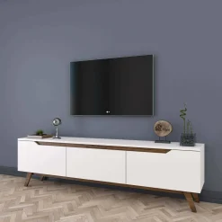 Mobili Porta Tv|Salotto > Dmora Porta TV bianco e noce 180x35x48h cm 3 ante - Apatite Marrone, Bianco Noce
