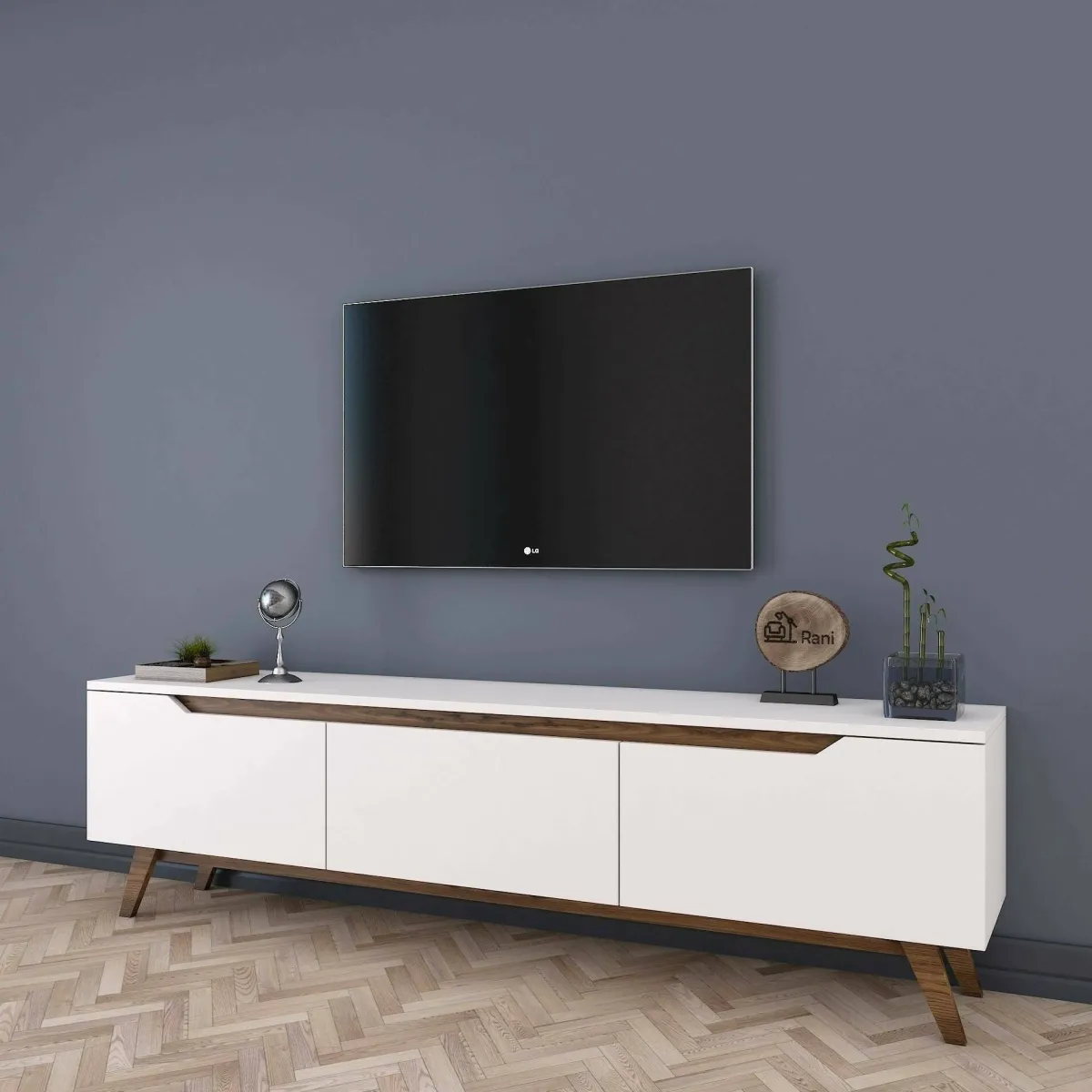 Mobili Porta Tv|Salotto > Dmora Porta TV bianco e noce 180x35x48h cm 3 ante - Apatite Marrone, Bianco Noce
