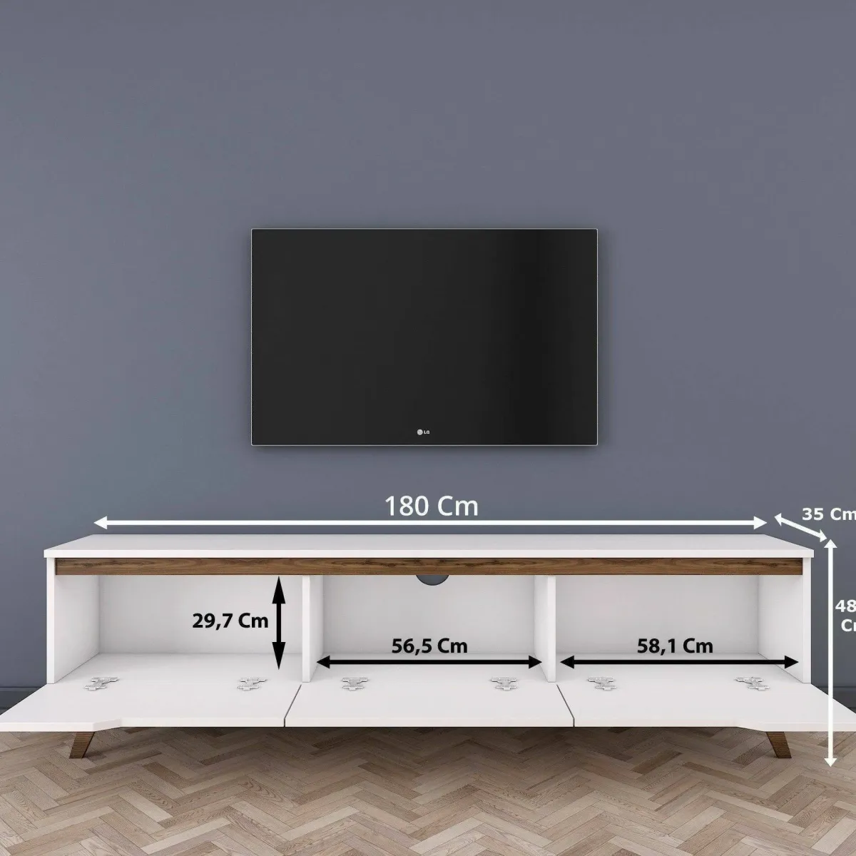 Mobili Porta Tv|Salotto > Dmora Porta TV bianco e noce 180x35x48h cm 3 ante - Apatite Marrone, Bianco Noce