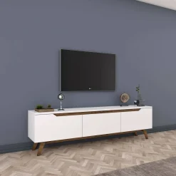 Mobili Porta Tv|Salotto > Dmora Porta TV bianco e noce 180x35x48h cm 3 ante - Apatite Marrone, Bianco Noce
