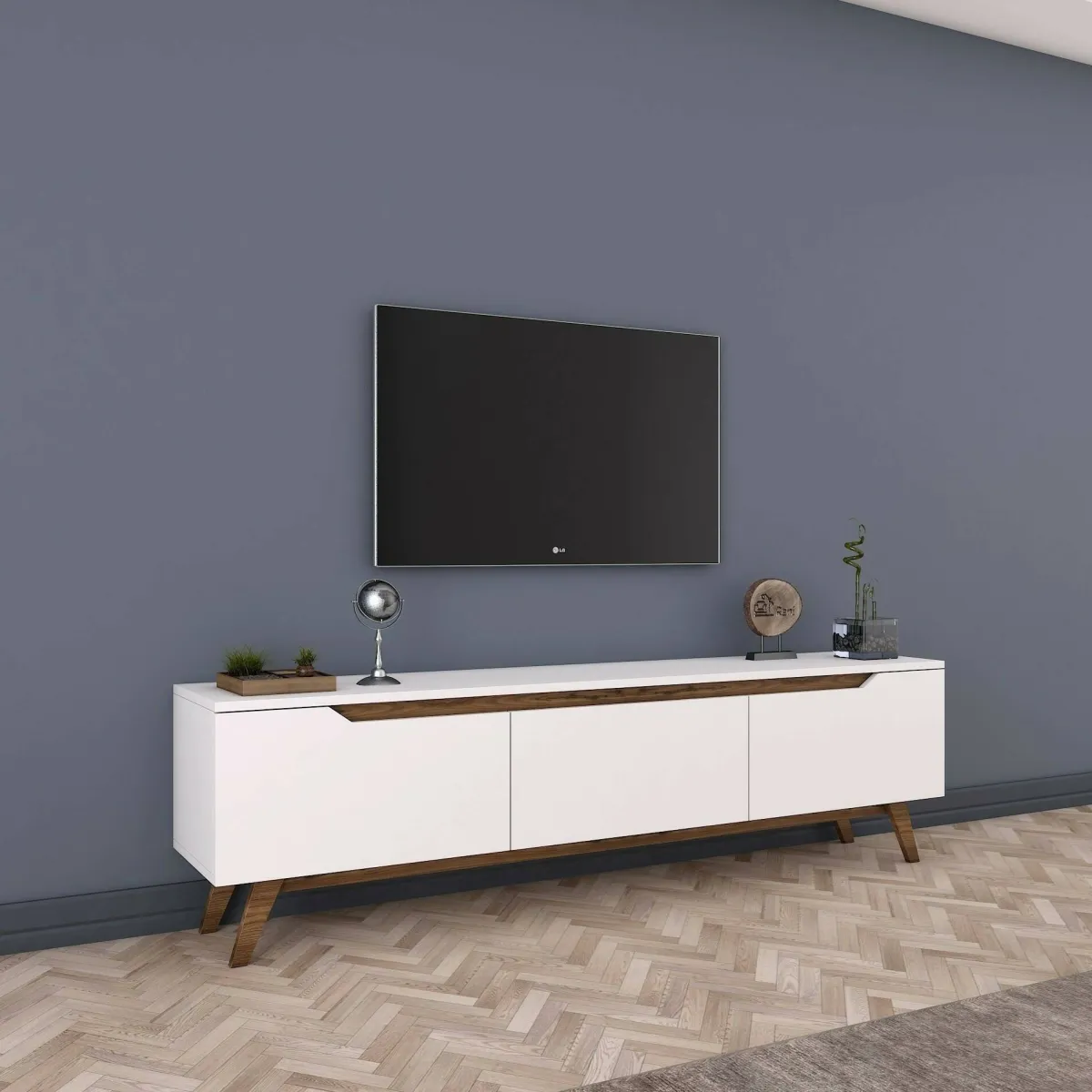 Mobili Porta Tv|Salotto > Dmora Porta TV bianco e noce 180x35x48h cm 3 ante - Apatite Marrone, Bianco Noce