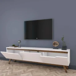 Mobili Porta Tv|Salotto > Dmora Porta TV bianco e noce 180x35x48h cm 3 ante - Apatite Marrone, Bianco Noce