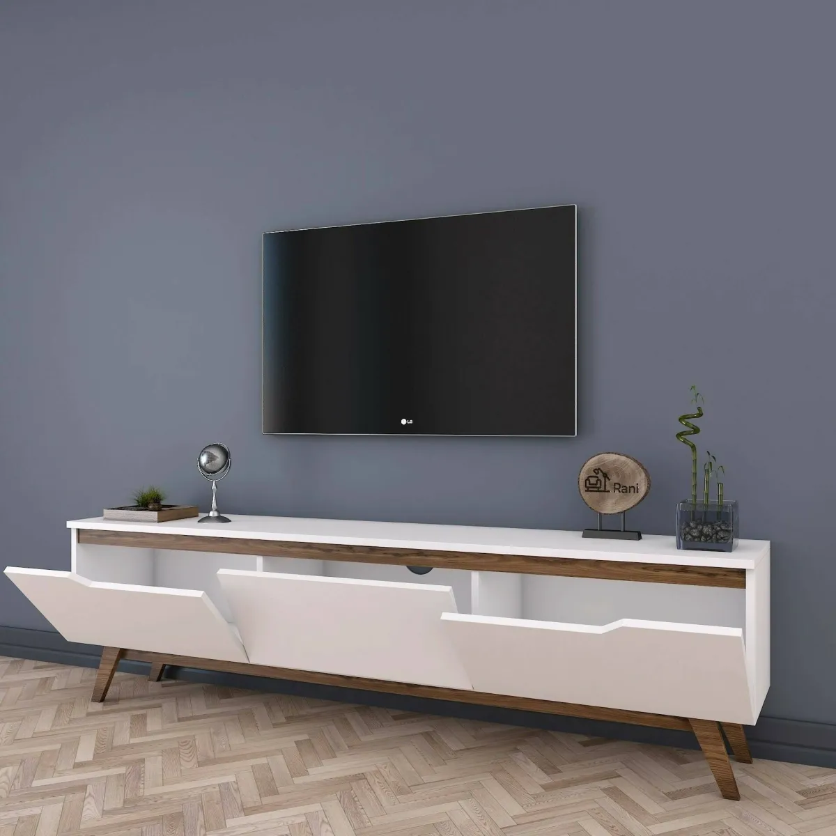 Mobili Porta Tv|Salotto > Dmora Porta TV bianco e noce 180x35x48h cm 3 ante - Apatite Marrone, Bianco Noce