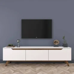 Mobili Porta Tv|Salotto > Dmora Porta TV bianco e noce 180x35x48h cm 3 ante - Apatite Marrone, Bianco Noce