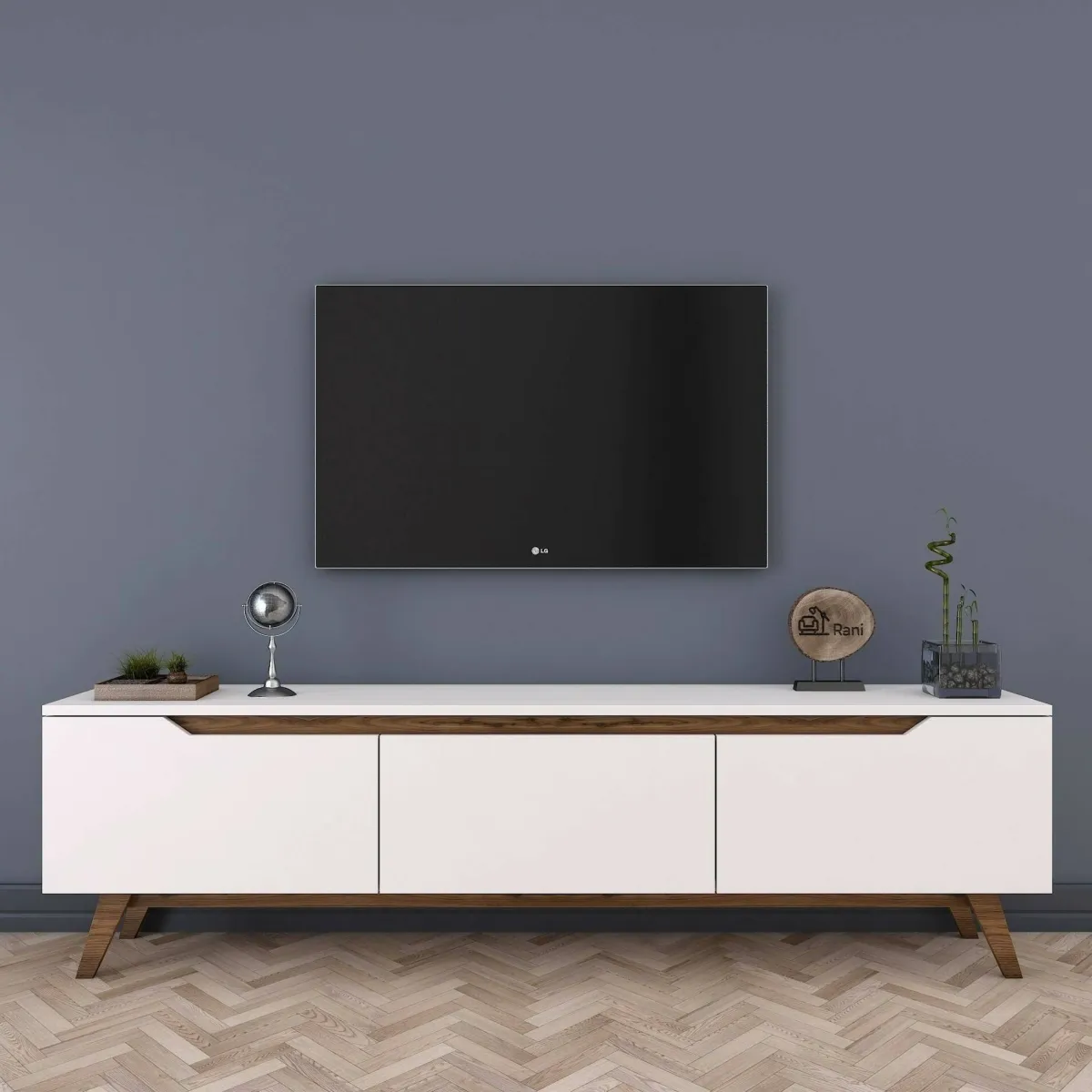 Mobili Porta Tv|Salotto > Dmora Porta TV bianco e noce 180x35x48h cm 3 ante - Apatite Marrone, Bianco Noce
