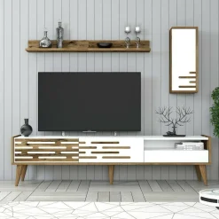 Mobili Porta Tv|Salotto > Dmora Porta TV bianco e noce 180x45x35h cm 3 ante - Upana Marrone, Bianco Noce