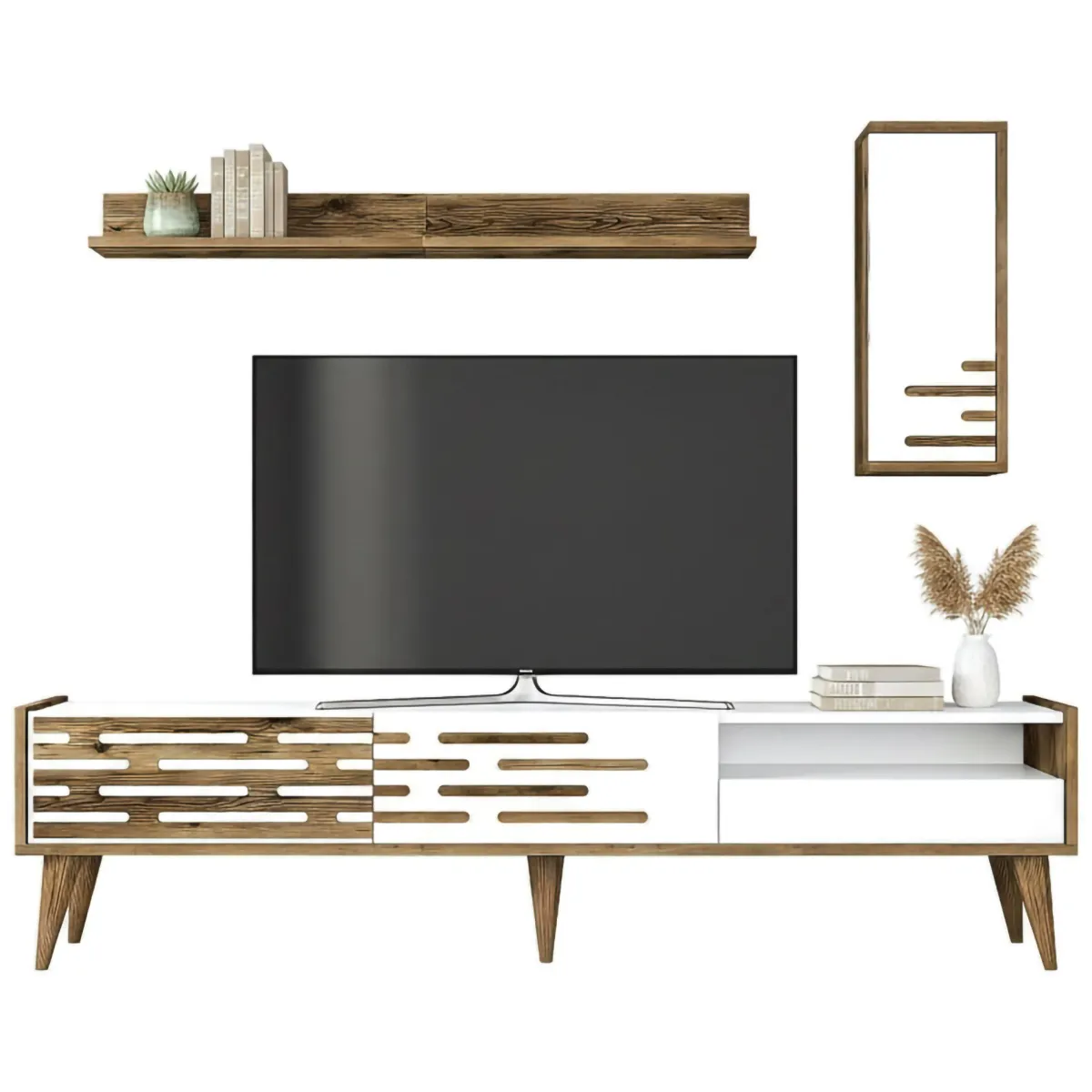 Mobili Porta Tv|Salotto > Dmora Porta TV bianco e noce 180x45x35h cm 3 ante - Upana Marrone, Bianco Noce
