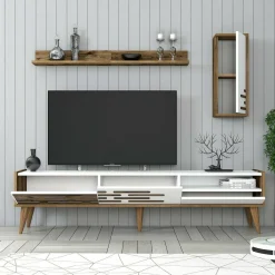 Mobili Porta Tv|Salotto > Dmora Porta TV bianco e noce 180x45x35h cm 3 ante - Upana Marrone, Bianco Noce