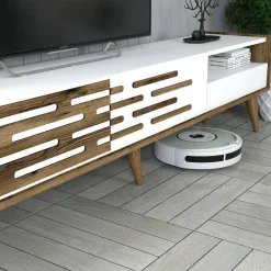 Mobili Porta Tv|Salotto > Dmora Porta TV bianco e noce 180x45x35h cm 3 ante - Upana Marrone, Bianco Noce