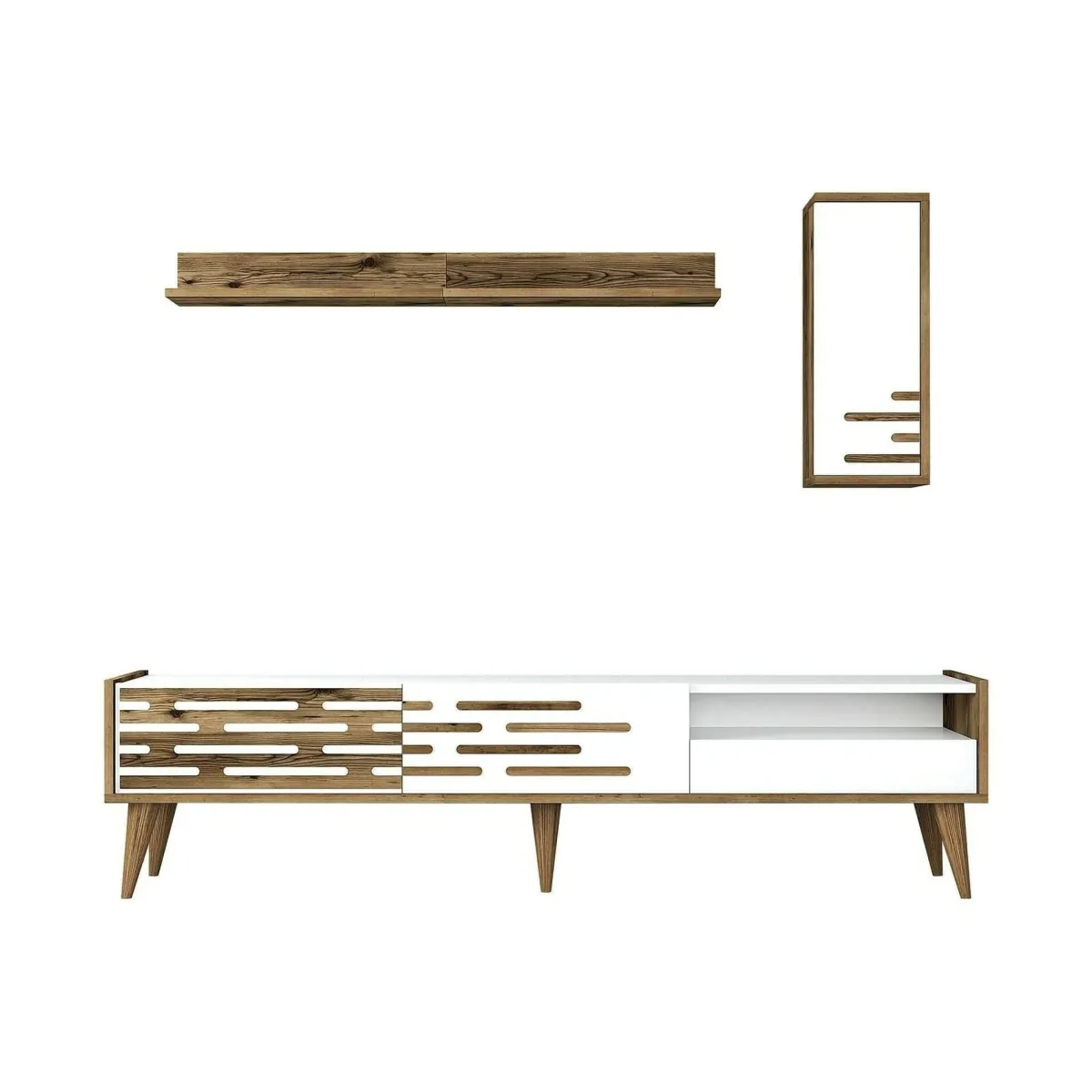 Mobili Porta Tv|Salotto > Dmora Porta TV bianco e noce 180x45x35h cm 3 ante - Upana Marrone, Bianco Noce