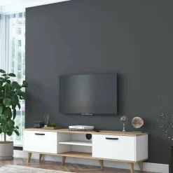 Porta TV bianco e noce 180x35x48h cm modulabile - Messalina