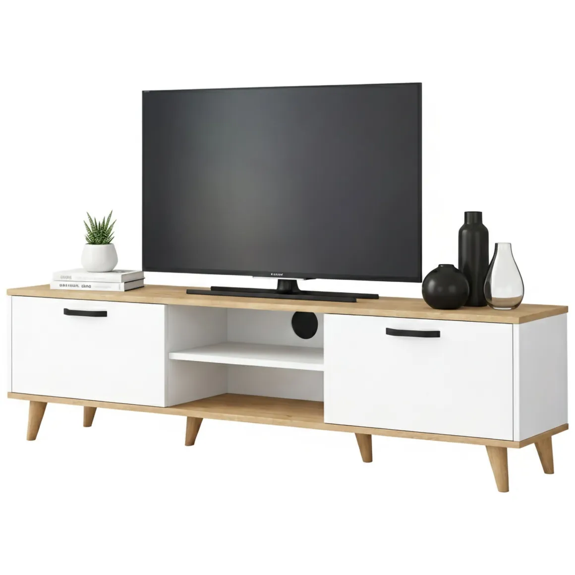 Porta TV bianco e noce 180x35x48h cm modulabile - Messalina