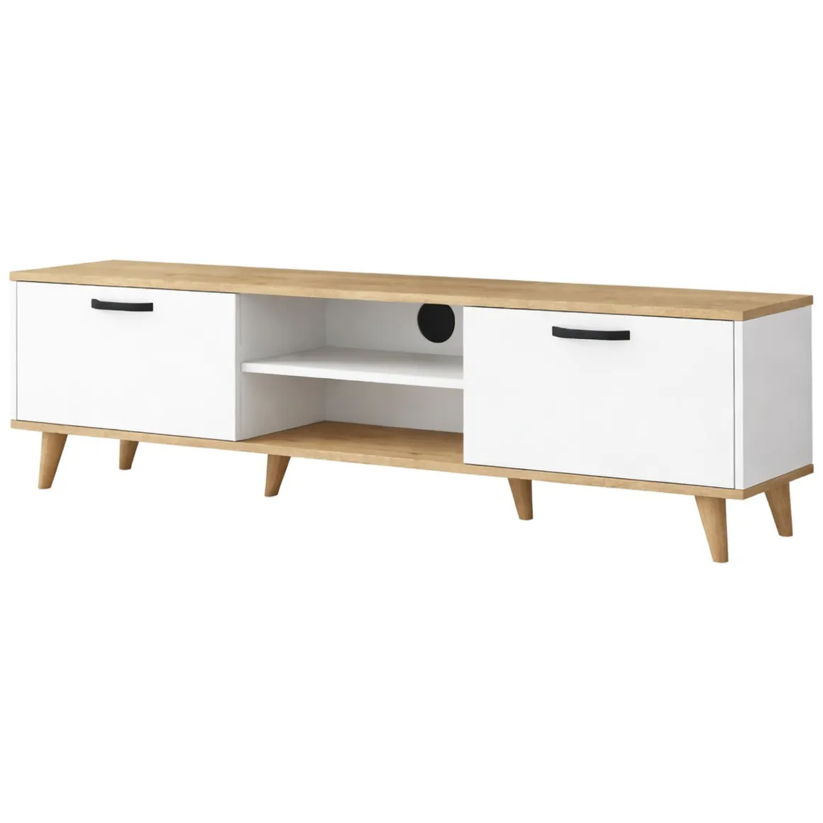Porta TV bianco e noce 180x35x48h cm modulabile - Messalina