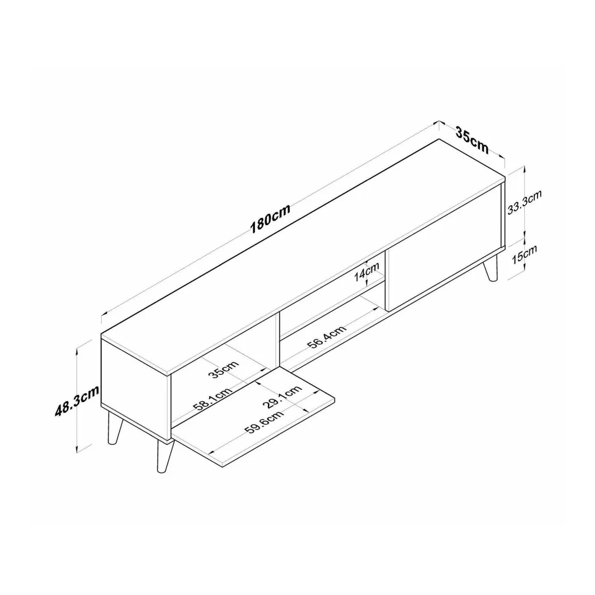 Porta TV bianco e noce 180x35x48h cm modulabile - Messalina