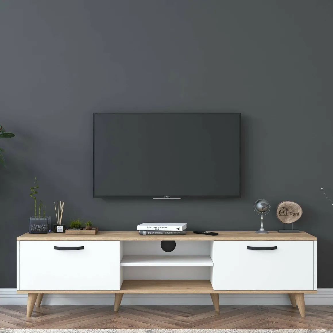 Porta TV bianco e noce 180x35x48h cm modulabile - Messalina