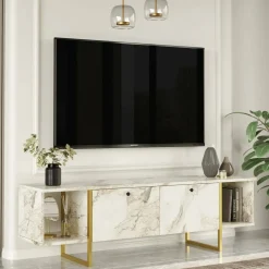 Porta TV bianco e oro 160x40x47h cm 2 ante - Adalberta