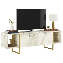 Porta TV bianco e oro 160x40x47h cm 2 ante - Adalberta