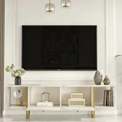 Porta TV bianco e oro 160x40x47h cm 2 ante - Adalberta