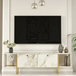 Porta TV bianco e oro 160x40x47h cm 2 ante - Adalberta