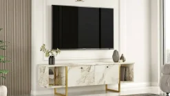 Porta TV bianco e oro 160x40x47h cm 2 ante - Adalberta