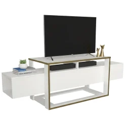 Mobili Porta Tv|Salotto > Dmora Porta TV bianco e oro 160x46x49h cm in legno - Jo Oro, Bianco