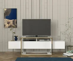 Mobili Porta Tv|Salotto > Dmora Porta TV bianco e oro 160x46x49h cm in legno - Jo Oro, Bianco