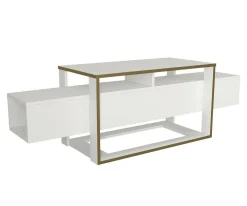 Mobili Porta Tv|Salotto > Dmora Porta TV bianco e oro 160x46x49h cm in legno - Jo Oro, Bianco
