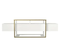 Mobili Porta Tv|Salotto > Dmora Porta TV bianco e oro 160x46x49h cm in legno - Jo Oro, Bianco