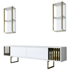 Mobili Porta Tv|Salotto > Dmora Porta TV bianco e oro 180x30x48h cm modulabile - Artinay Oro, Bianco