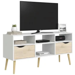 Porta TV bianco e quercia 117x39x57h cm in legno - Aliani