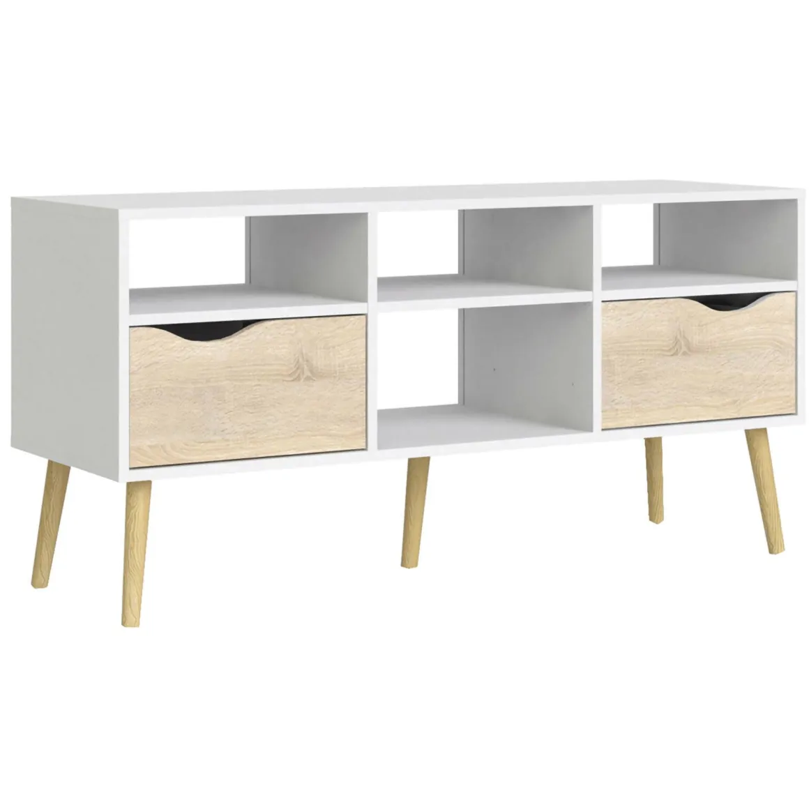 Porta TV bianco e quercia 117x39x57h cm in legno - Aliani